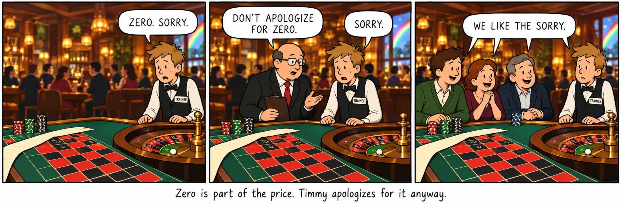 אפס הוא חלק מהמחיר. Timmy מתנצל עליו בכל זאת.